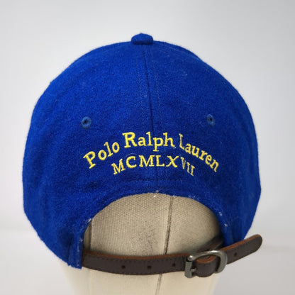 Polo Ralph Lauren Baseball Cap Blue One Size Wool Big Pony Yellow Logo Hat