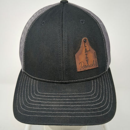 Richardson Trucker Hat Black OSFM Leather Patch Lazy Ranch Gray Mesh Snapback