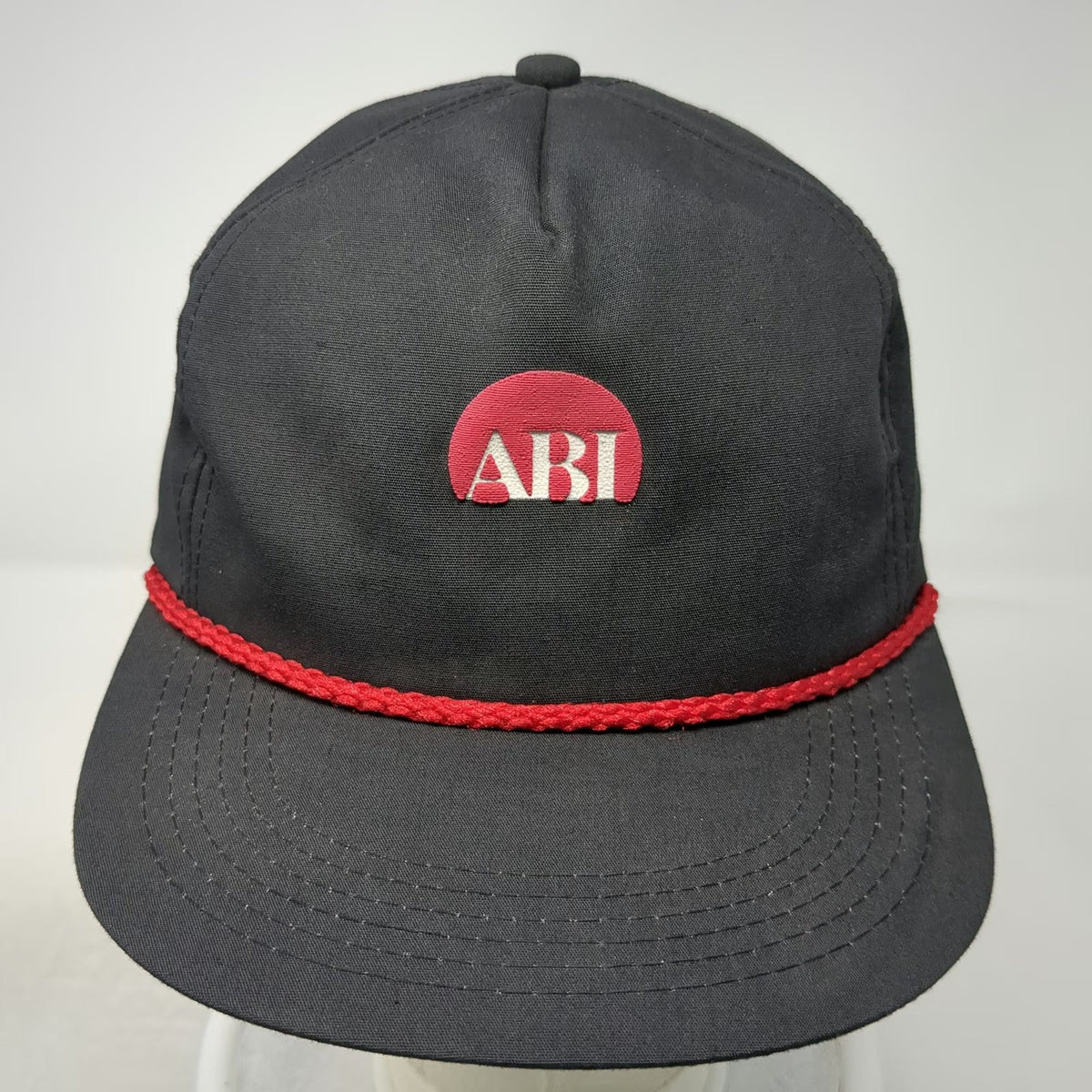 K-Products 5 Panel Black Hat One Size Rope Brim ABI Logo Structured USA Vintage