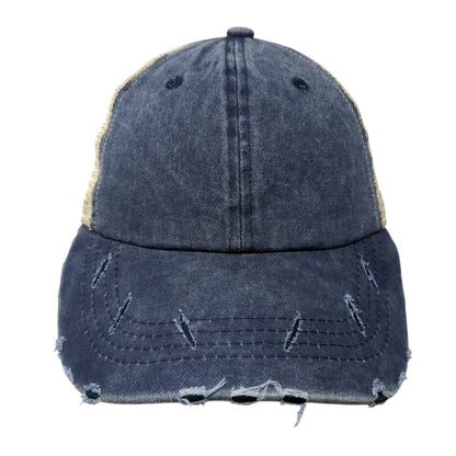 Unbranded Ponytail Trucker Hat Multicolor OS Adjustable Mesh Back Distressed