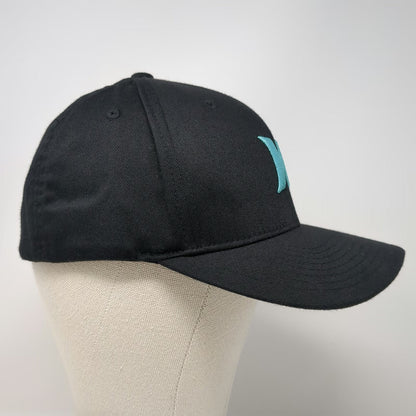 Hurley Baseball Cap Black XL Fitted Flexfit Embroidered Blue Logo Athletic Hat