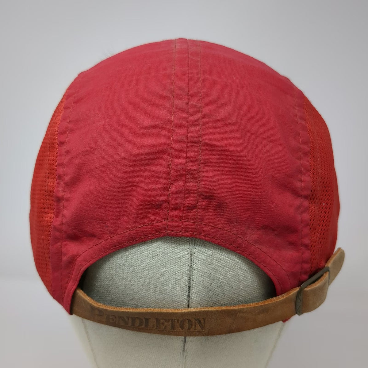 Pendleton 5 Panel Red Hat One Size Mesh Side Fishing Lure Leather Strapback