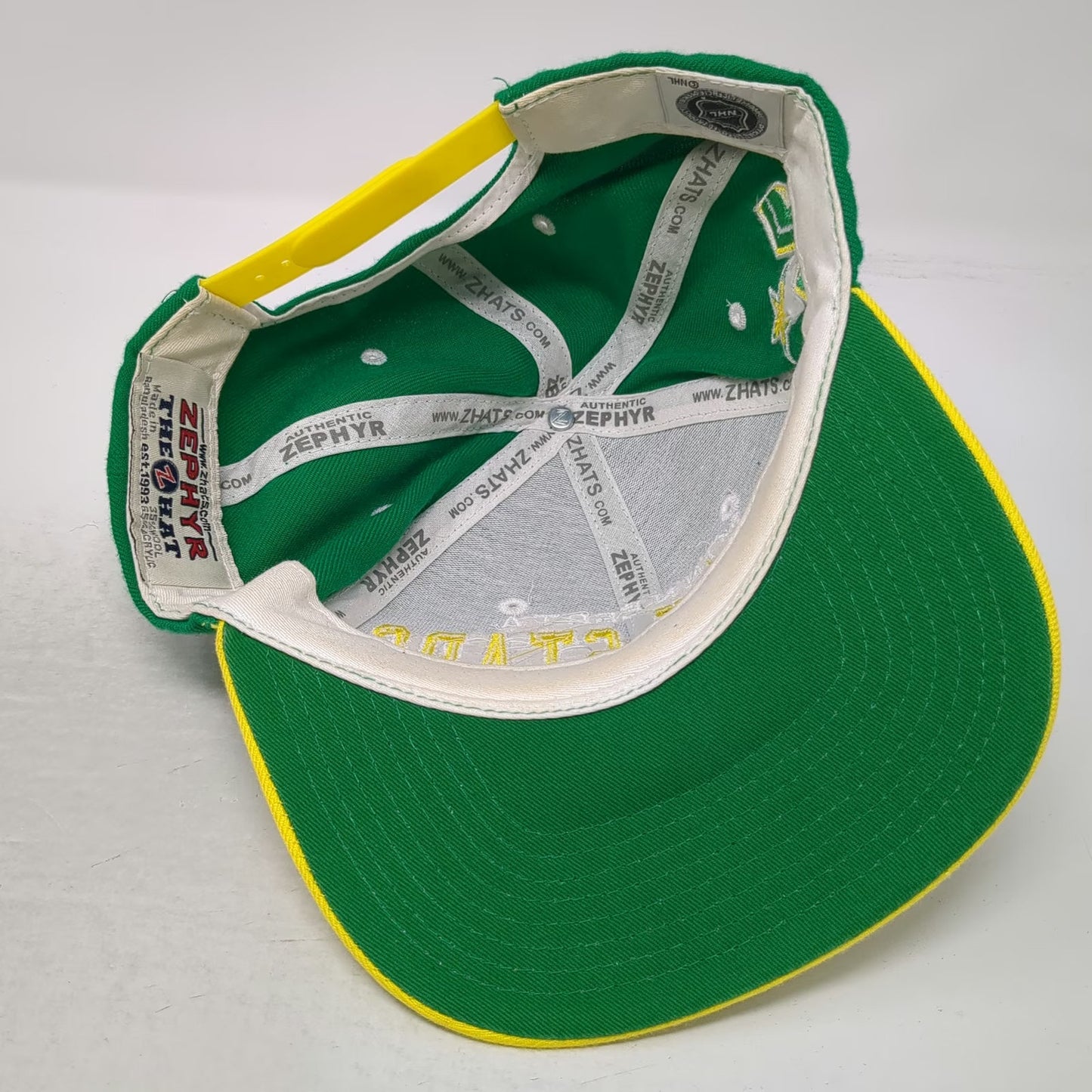 Minnesota North Stars NHL Zephyr Snapback Hat Green Yellow One Size Side Logo