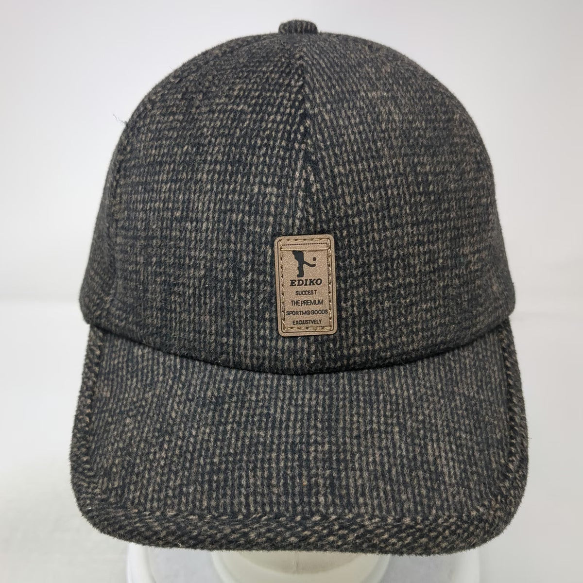 Ediko Baseball Cap Gray One Size Tweed Golf Ear Flaps Slideback Textured Hat