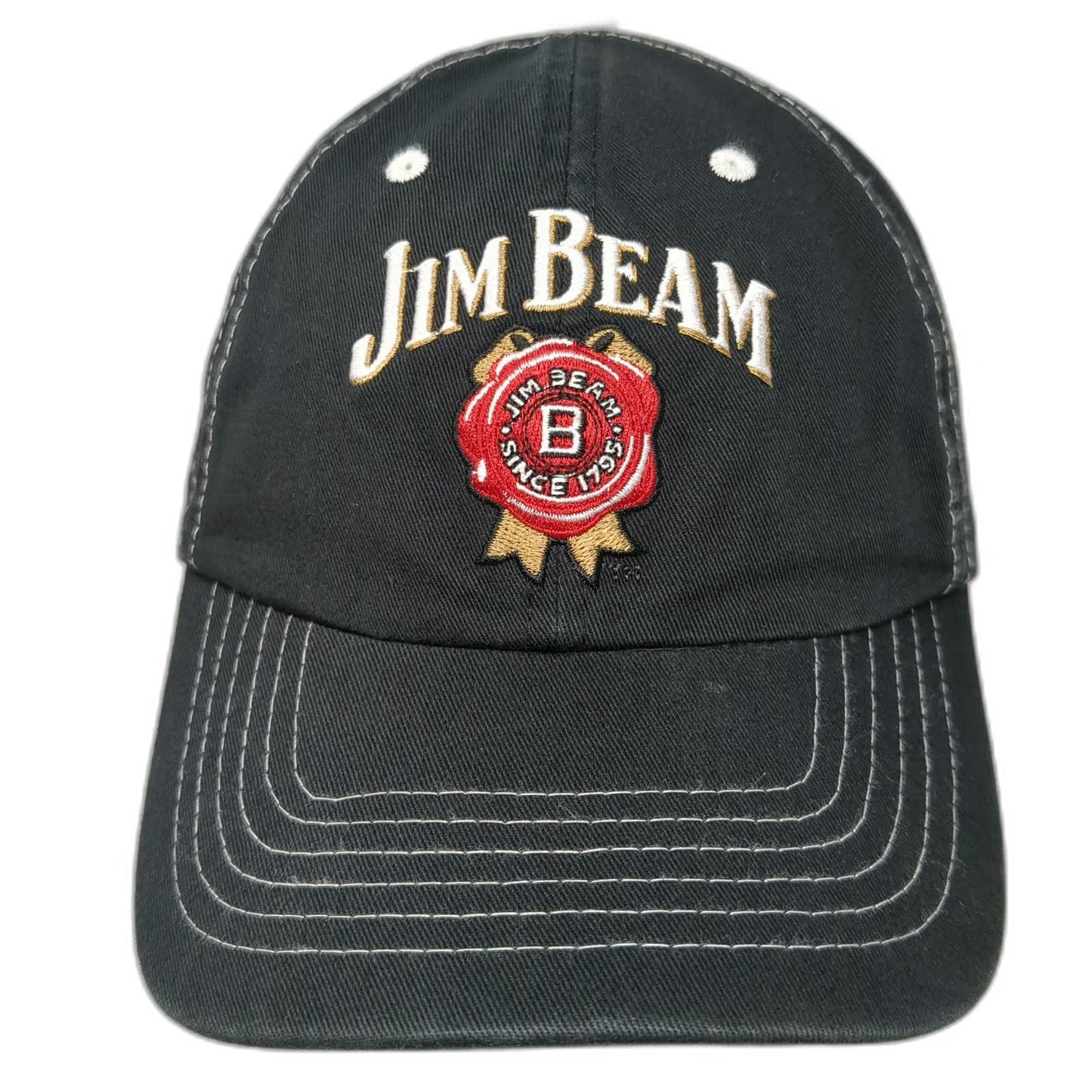 Jim Beam Whiskey Baseball Cap Black OSFM Contrast Stitching Logo Strapback Hat
