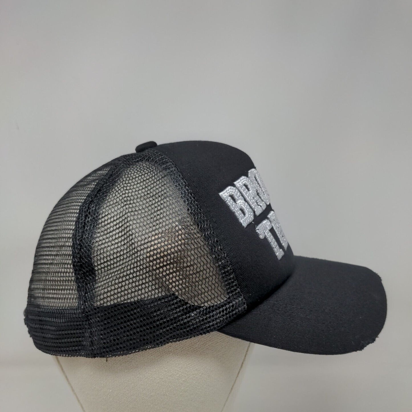 Broken Trust Snapback Trucker Hat Black OS Embroidered Distressed Mesh Back