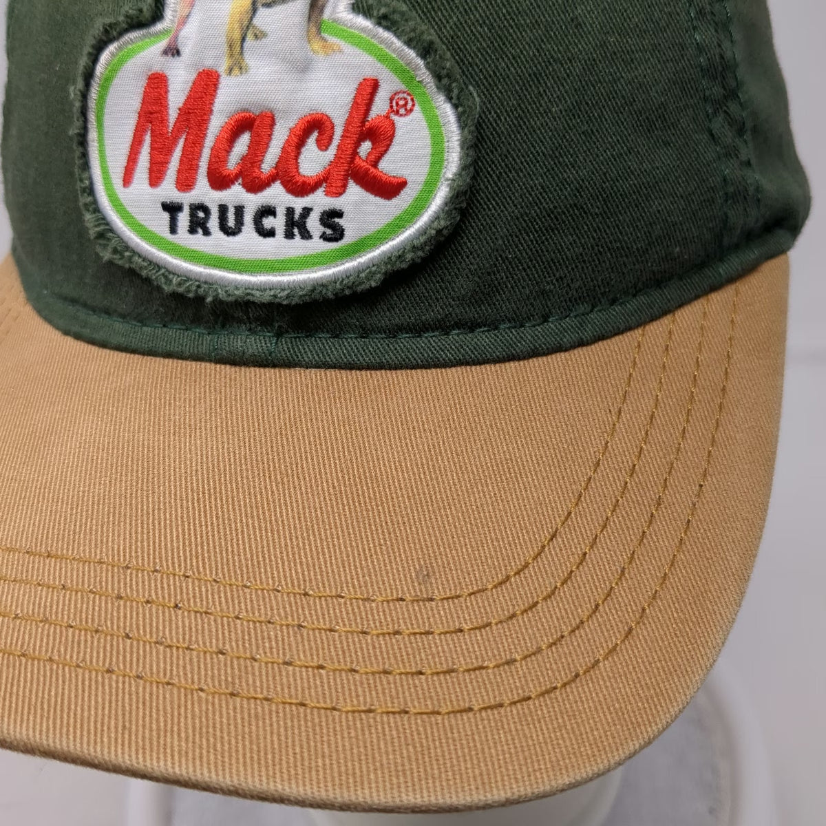 Mack Trucks Baseball Cap Green Beige One Size Bulldog Logo Patch Slideback Hat