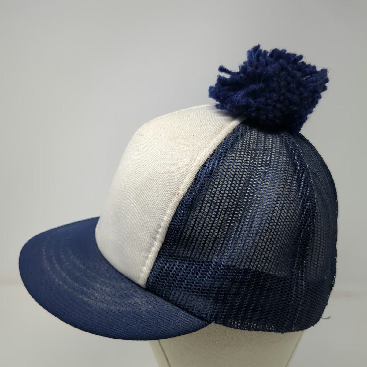 Blue White Trucker Hat Mesh Back Pom Pom Snapback Foam Front Cap Vintage
