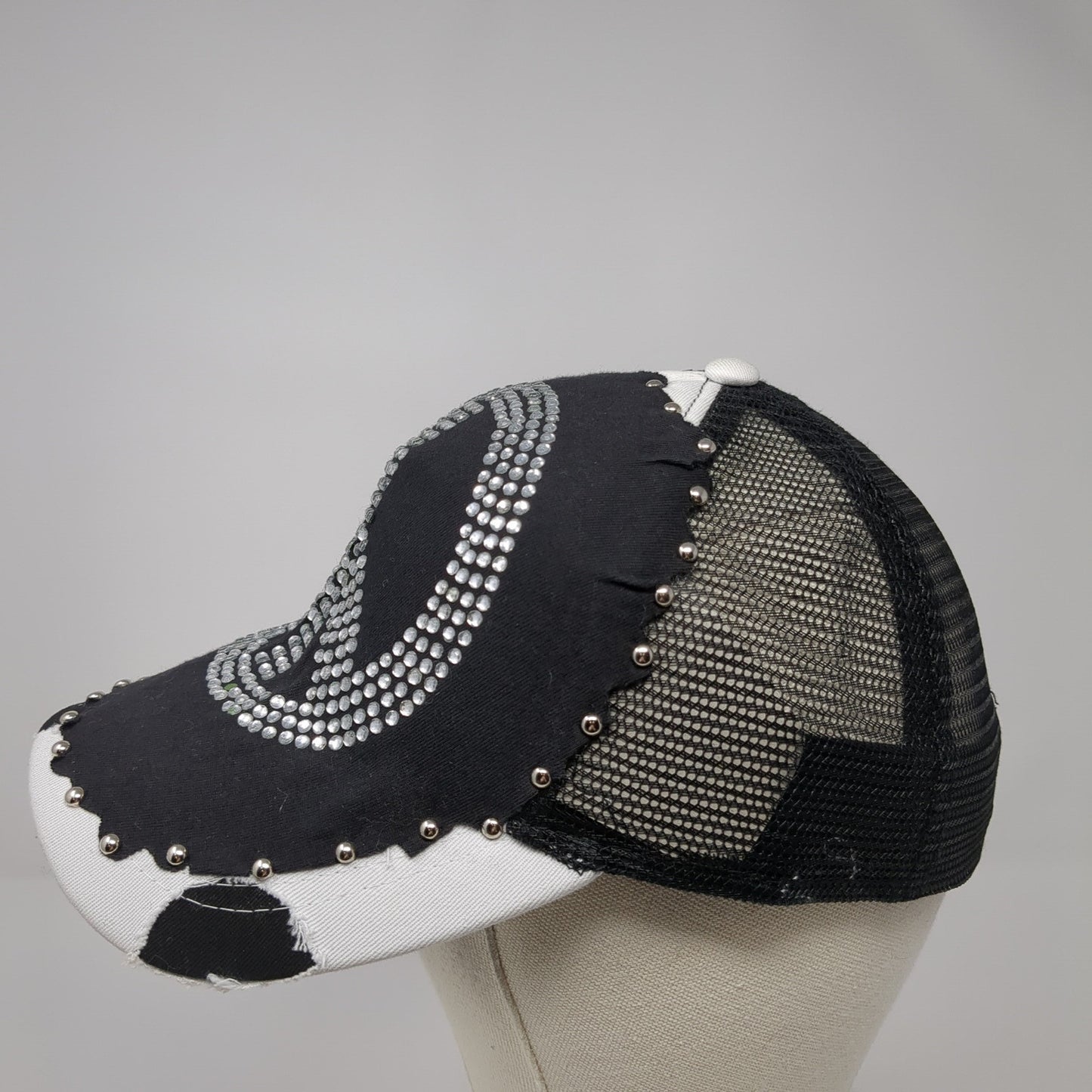 Unbranded Snapback Mesh Back Trucker Hat Multicolor Rhinestone Gem Peace Logo