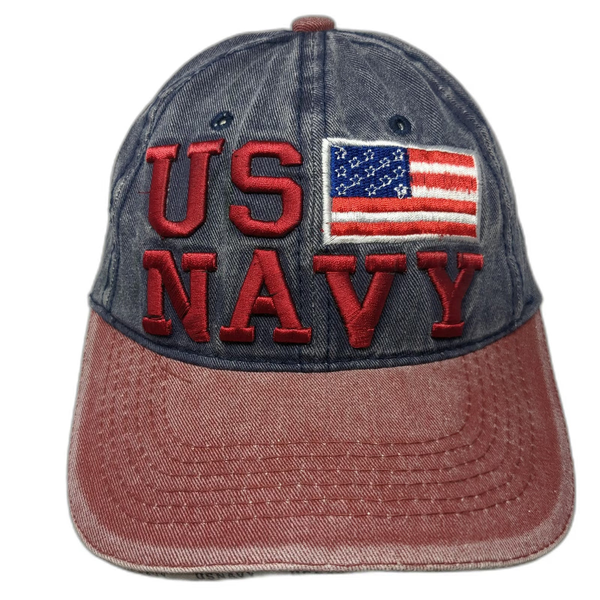 Blue US Navy Baseball Cap One Size American Flag Faded Denim Distressed Hat