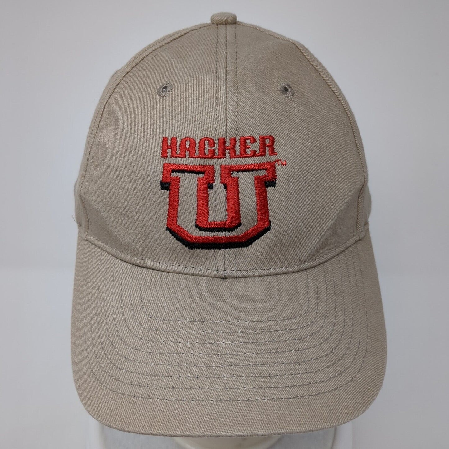 Hacker Strapback Hat Tan One Size Adjustable Embroidered 6 Panel KC Caps