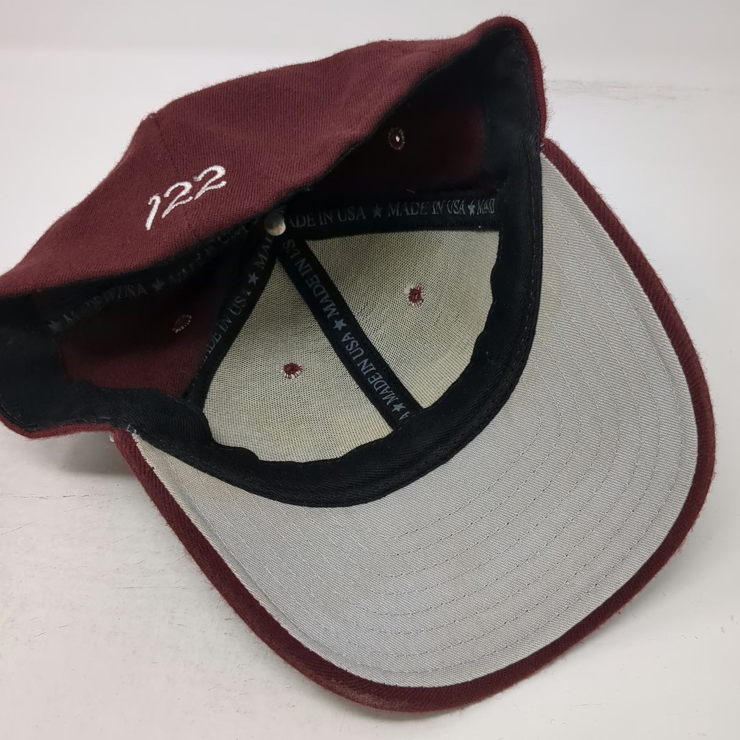 American Made Cap Co. Baseball Cap Red Gray L 122 Two Tone Logo Made in USA Hat