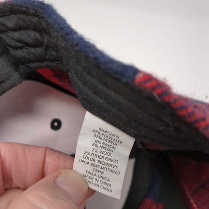 Unbranded Slideback Hat Red Navy Multi OSFM Adjustable Plaid 6 Panel