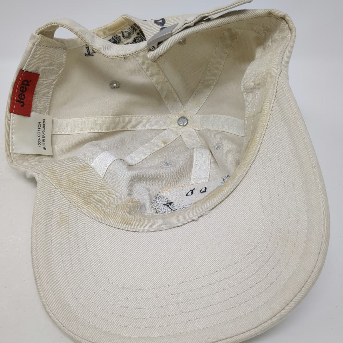 Jeep Baseball Cap Beige One Size Bearded Smiley Face Adjustable Strapback Hat