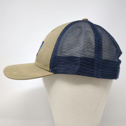 Patagonia Trucker Hat Beige Blue One Size Mesh Back Snapback Mountain Logo
