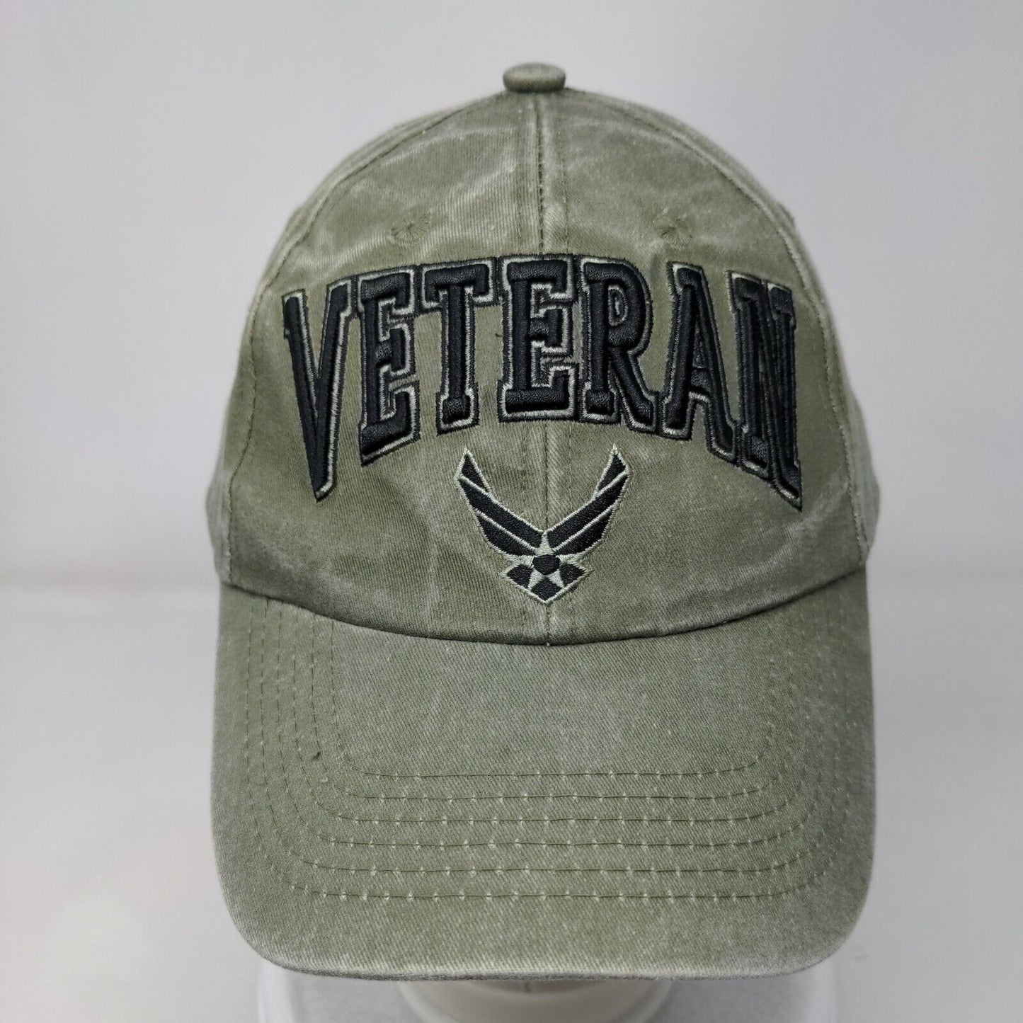 Veteran Strapback Hat Green OSFM Adjustable Embroidered 6 Panel Eagle Crest