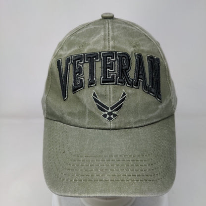 Veteran Strapback Hat Green OSFM Adjustable Embroidered 6 Panel Eagle Crest