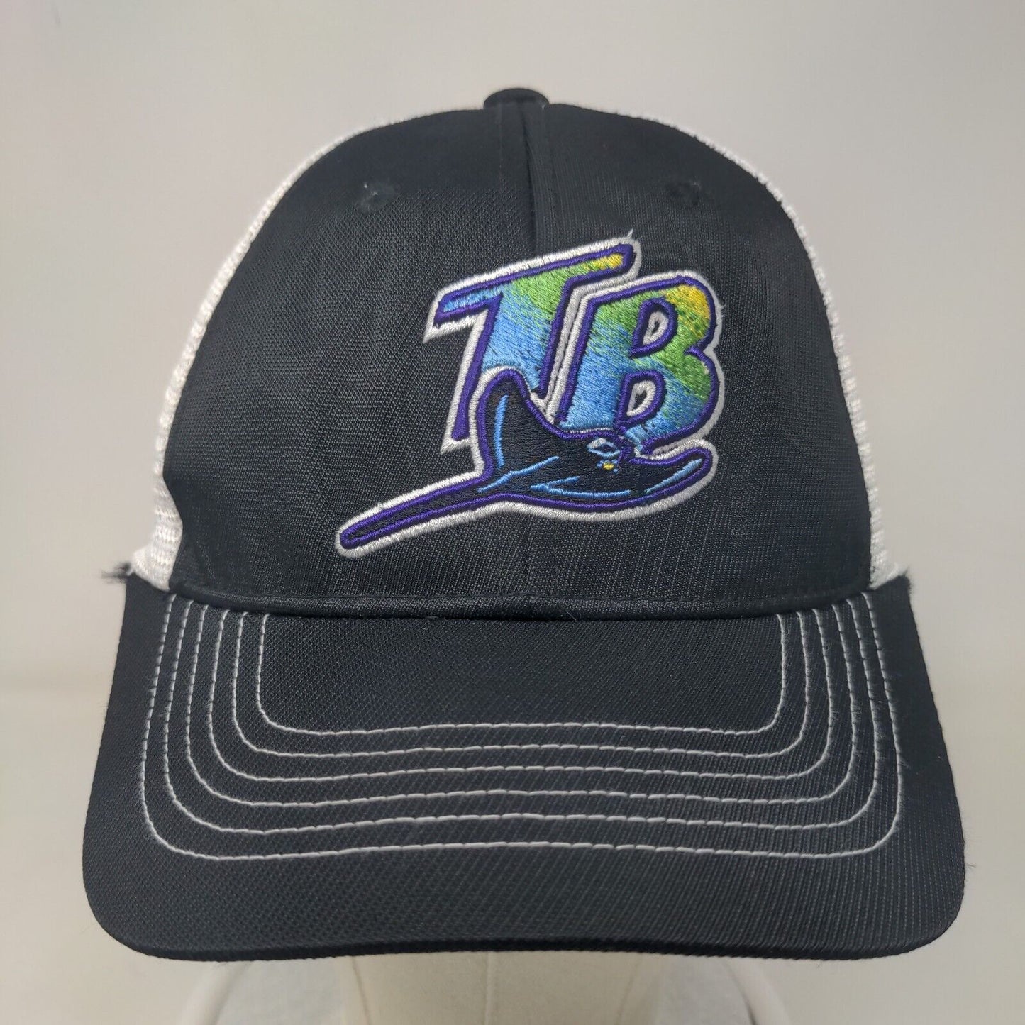 Fan Favorite Men's Snapback Mesh Back Hat Black Embroidered Tampa Bay Rays Logo