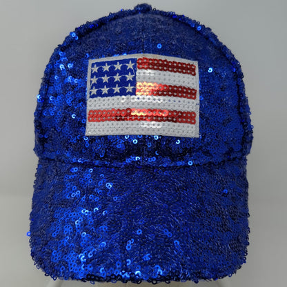 Lake Shore Drive Baseball Cap Blue One Size Sequin American Flag Stripes Hat
