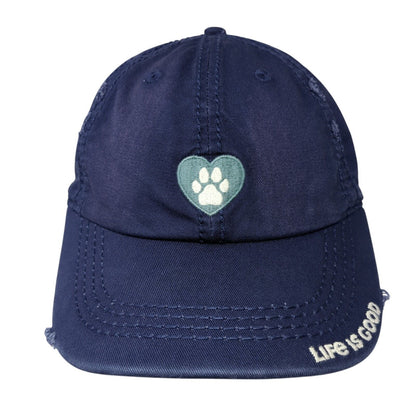 Life Is Good Heart Paw Print Slideback Hat Blue One Size Embroidered