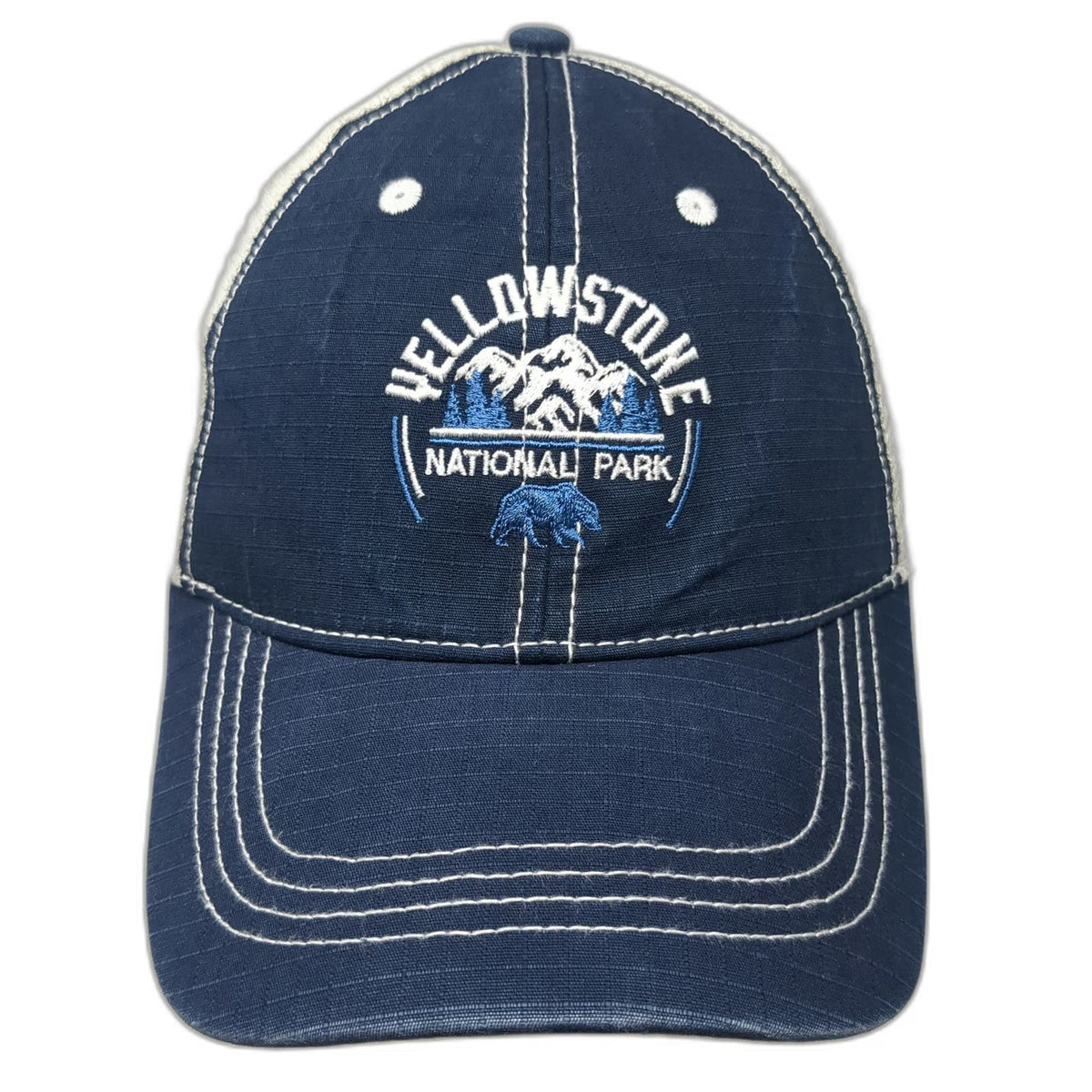 Fair Mountain Trucker Hat Blue White One Size Yellowstone National Park Bear