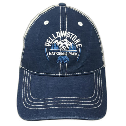 Fair Mountain Trucker Hat Blue White One Size Yellowstone National Park Bear