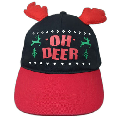 5 Panel Black Red Hat OSFM Oh Deer Reindeer Antlers Christmas Holiday Graphic