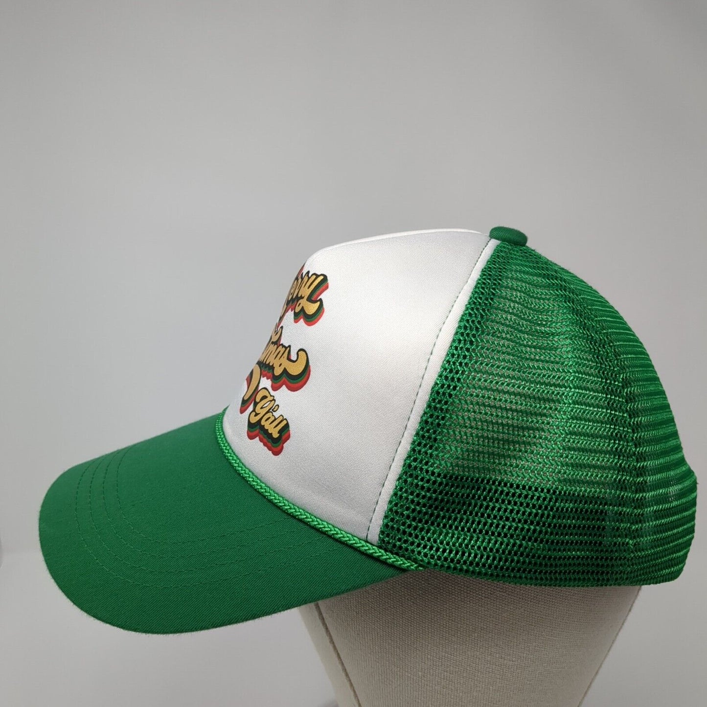 Merry Christmas Y’all Snapback Rope Trucker Hat Green One Size Mesh Back