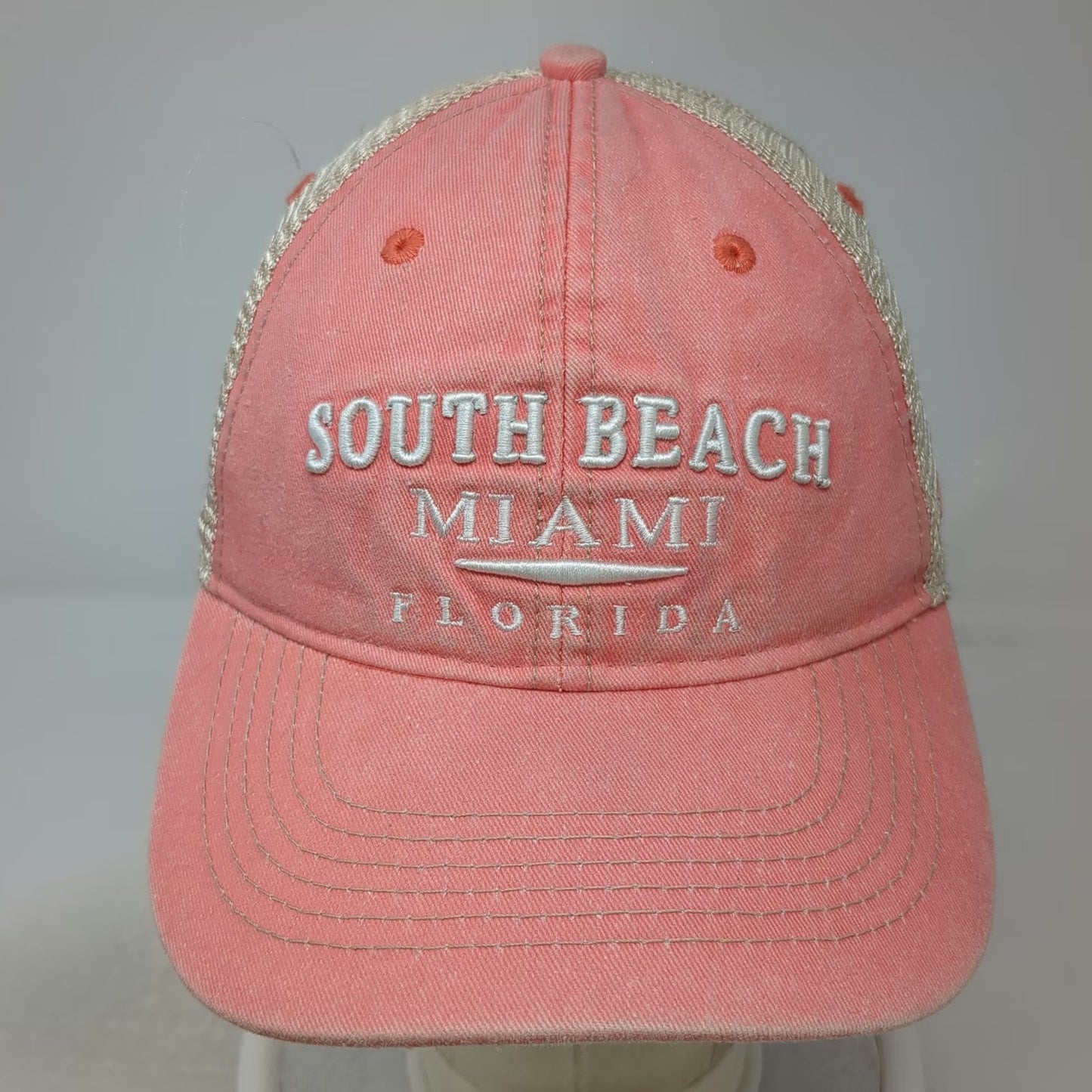 DK Embroidery Trucker Hat Pink Beige Orange One Size South Beach Miami Florida