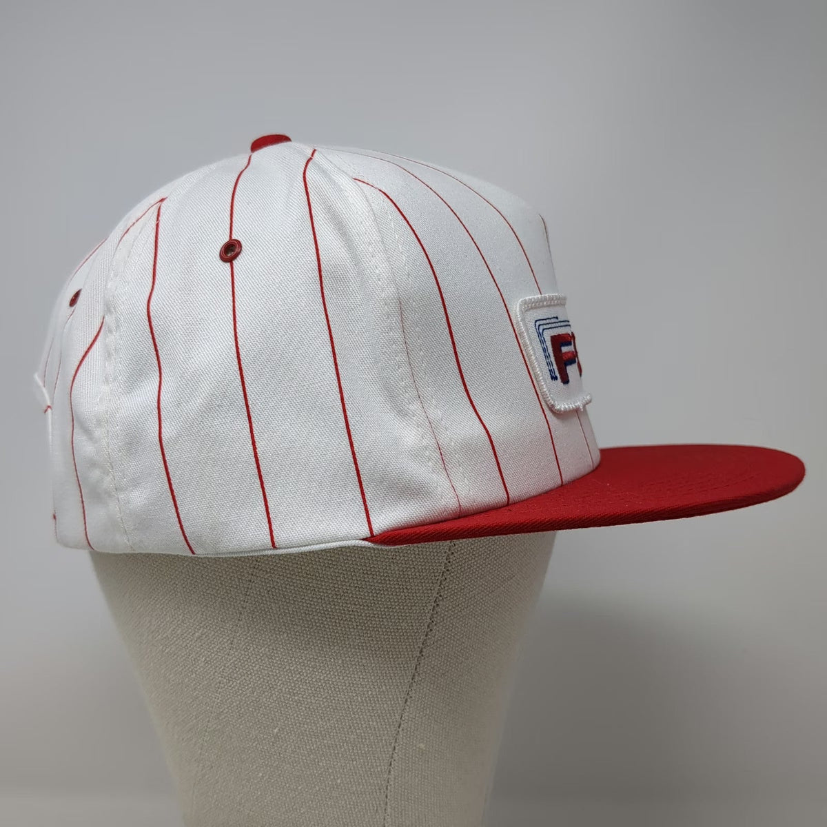 K-Products 5 Panel White Red Hat One Size Pinstripe FSC Logo Patch Snapback