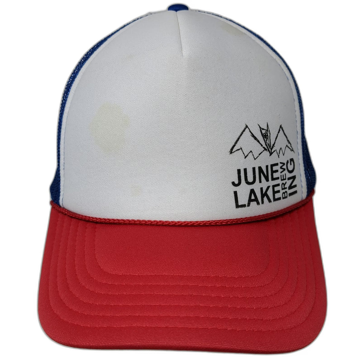 Otto Trucker Hat One Size White Blue Red June Lake Brewing Bat Mesh Foam Rope