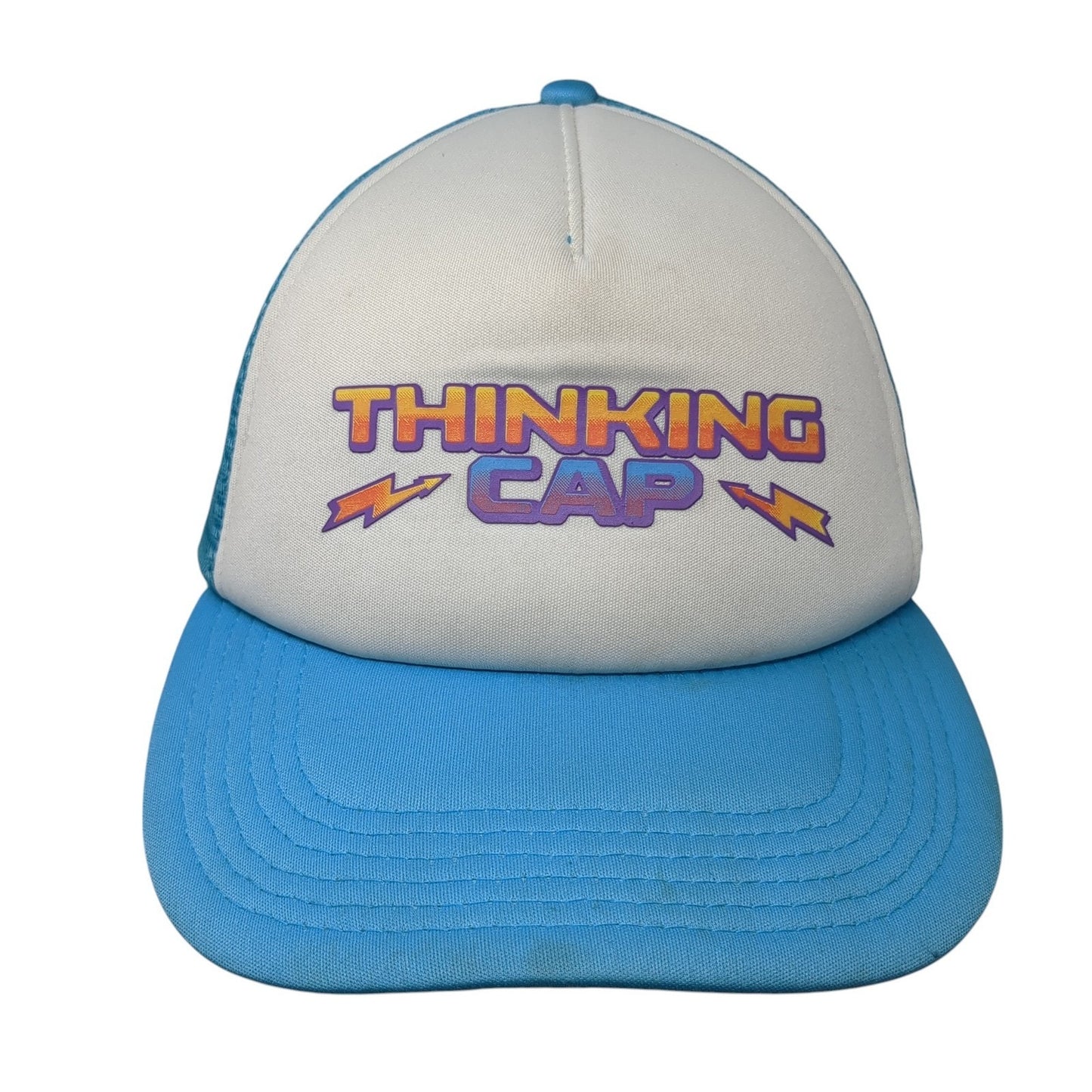 Thinking Cap Snapback Trucker Hat Blue One Size Mesh Back Stranger Things