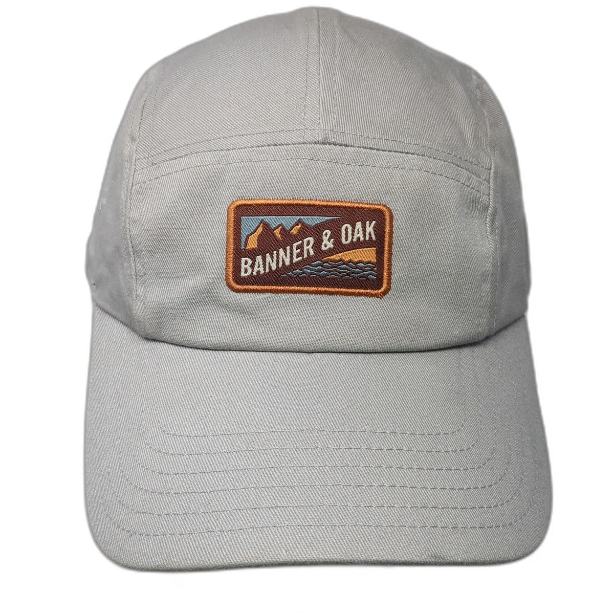 Banner & Oak 5 Panel Gray One Size Hat Mountain Graphic Slideback Patch Twill