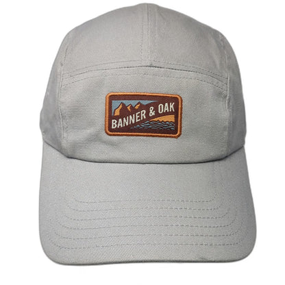 Banner & Oak 5 Panel Gray One Size Hat Mountain Graphic Slideback Patch Twill