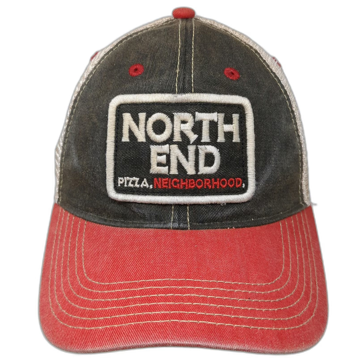 Legacy Trucker Hat Black Red Beige One Size North End Pizza Mesh Snapback Patch