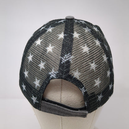 USA Flag Strapback Trucker Hat Gray One Size Distressed Patriotic Mesh Back