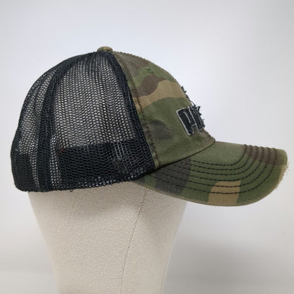 Puma Trucker Hat Green One Size Camo Mesh Snapback Distressed Logo Embroidery