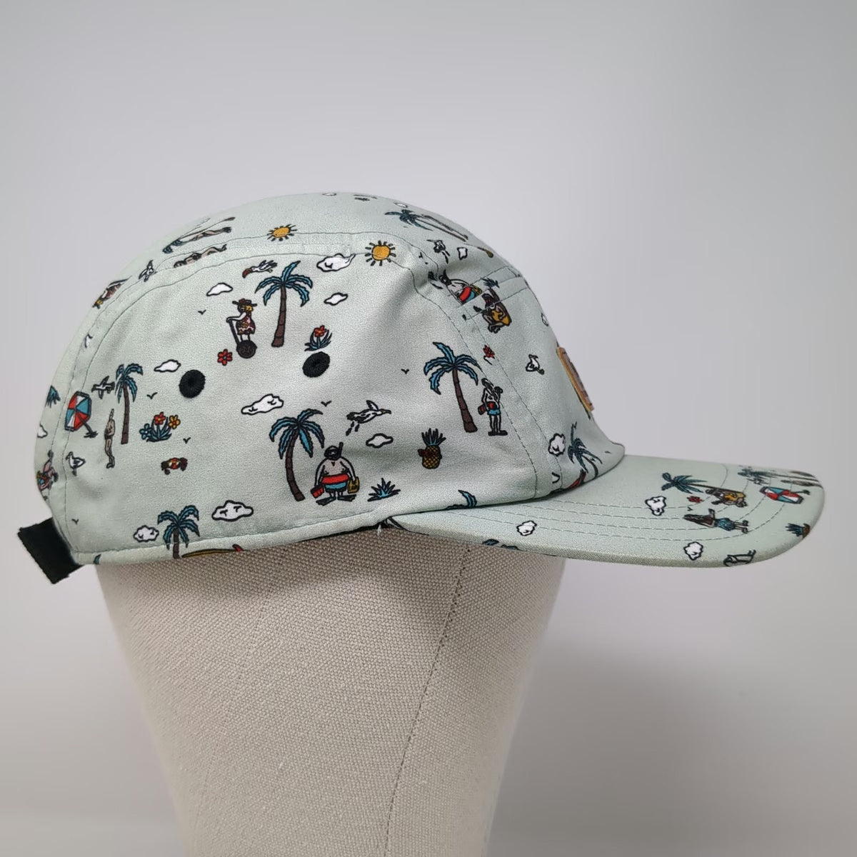 Vans 5 Panel Green Hat One Size Beach Print Palm Tree Strapback Logo Patch