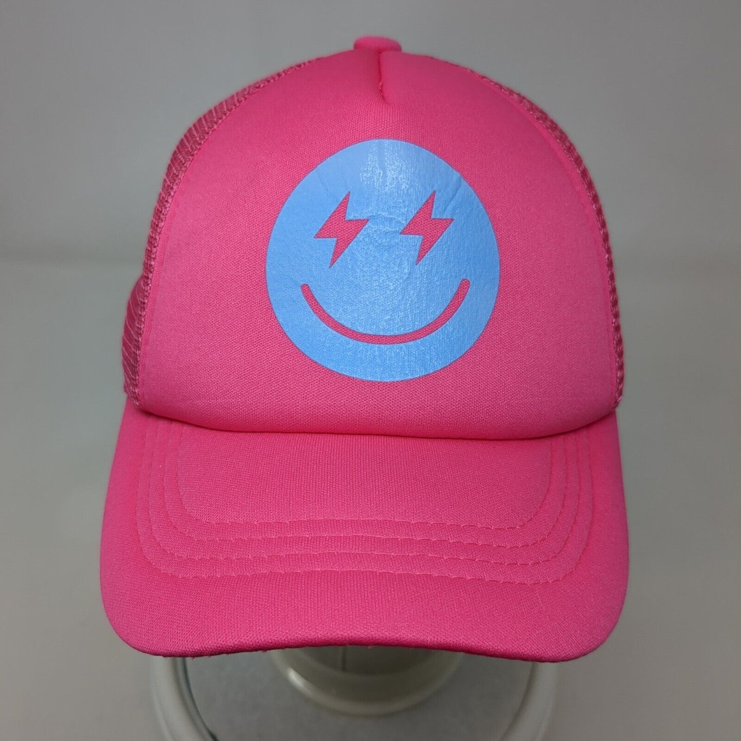 Smiley Emoji Snaoback Trucker Hat Pink OSFA Adjustable Breathable Mesh Back