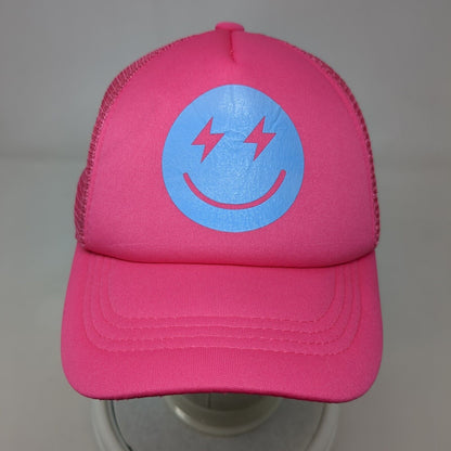 Smiley Emoji Snaoback Trucker Hat Pink OSFA Adjustable Breathable Mesh Back