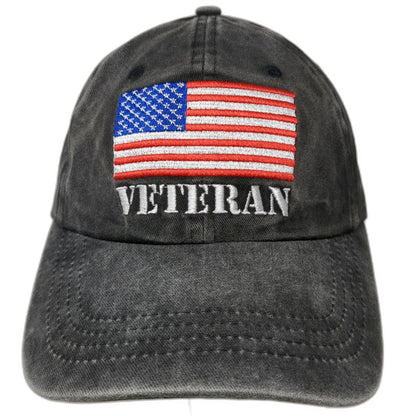 Gray One Size Baseball Cap Hat Veteran American Flag Embroidered Slideback