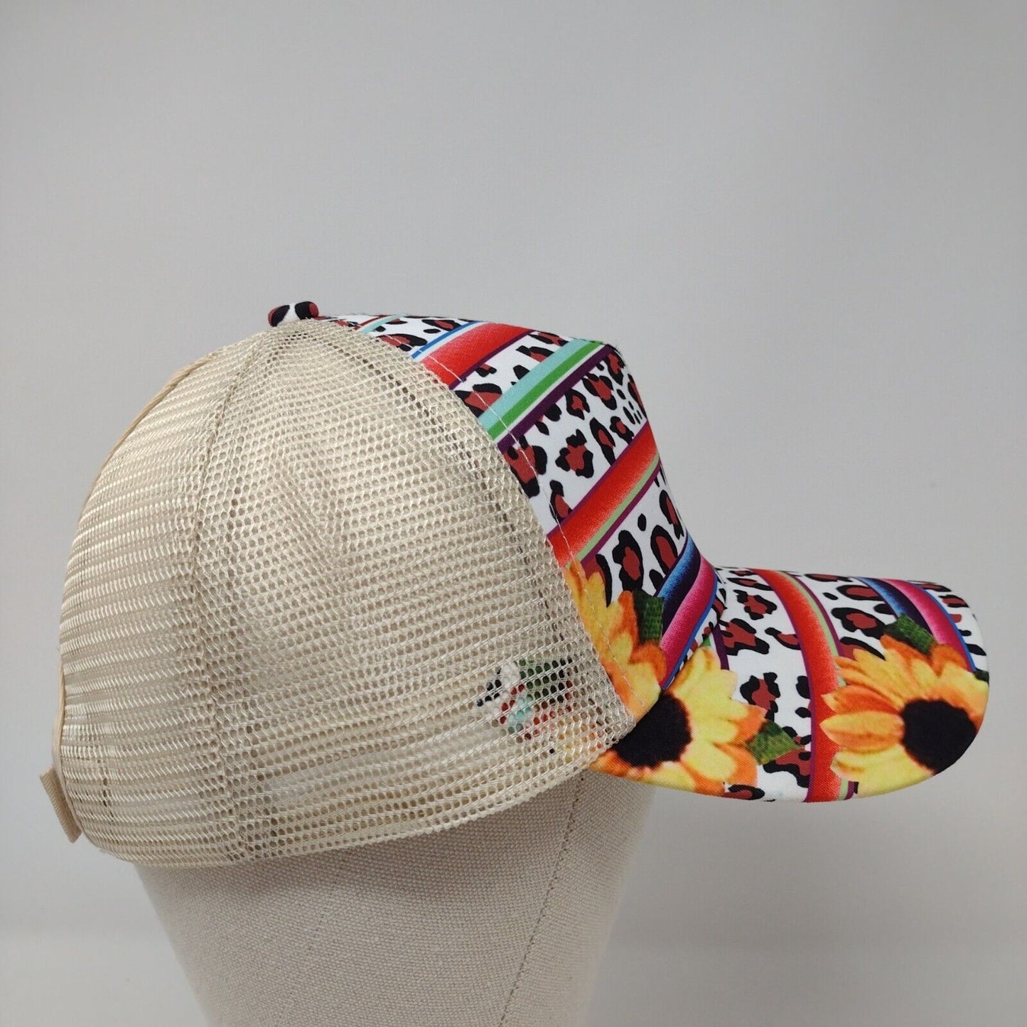 Sunflower Leopard Print Strapback Trucker Hat Multi OSFA Ponytail