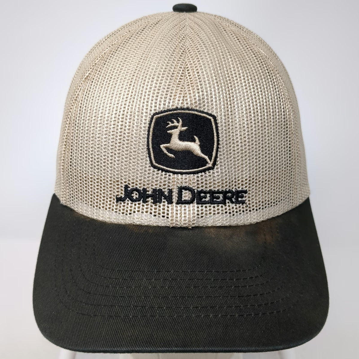 John Deere Trucker Hat Beige One Size Mesh Back Snapback Logo K-Products Work