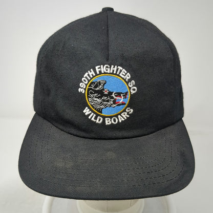 AADCO 5 Panel Hat Black One Size 390th Fighter Sq Wild Boars Military Slideback