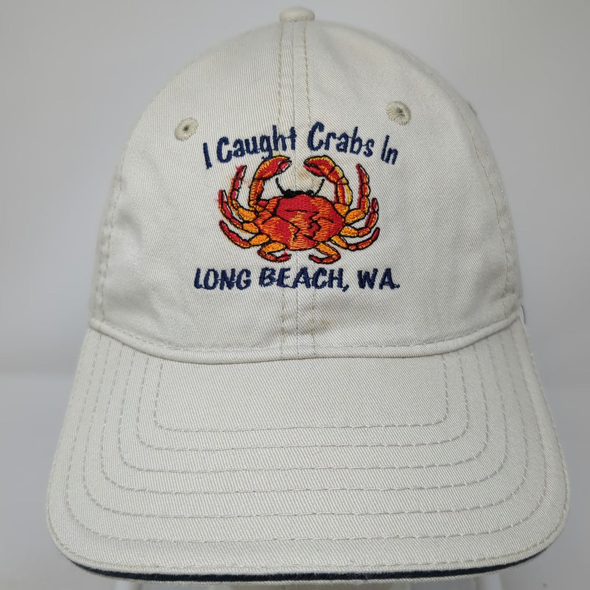 Triangle Sport Baseball Cap Beige OS Hat I Caught Crabs Long Beach WA Slideback