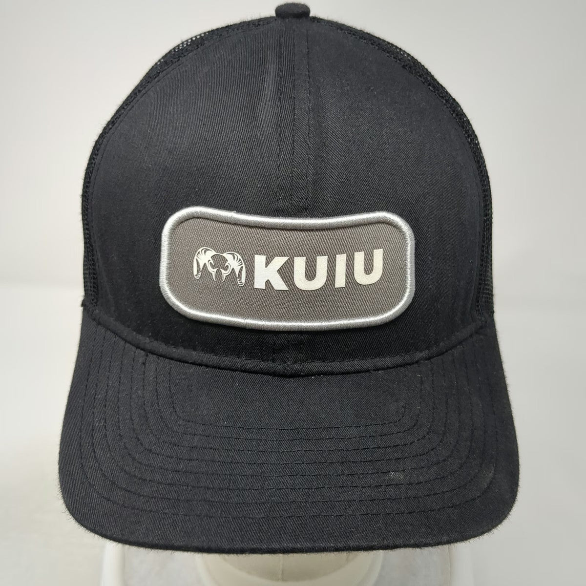 KUIU Trucker Hat Black One Size Mesh Back Snapback Ram Logo Patch Hunting Cap