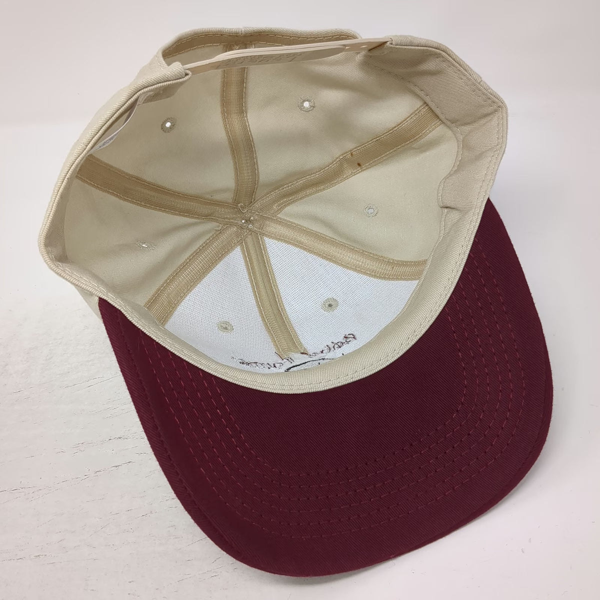 Trend Snapback Hat Beige Red One Size Two Tone Babe Farms Made in USA Graphic
