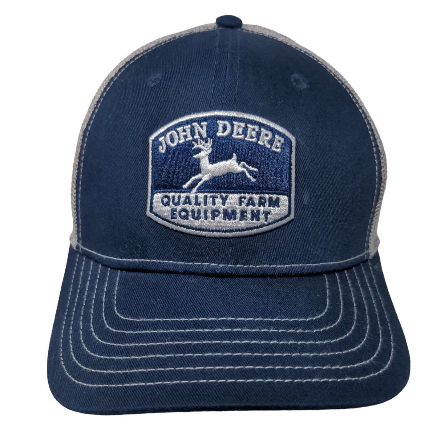 John Deere Men's Snapback Mesh Back Hat Blue Gray Embroidered Retro Logo