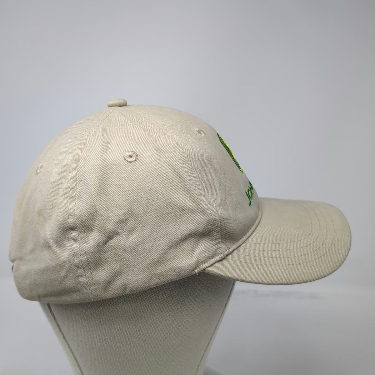 John Deere Baseball Cap Beige OSFM Stotz Equipment Side Logo Cotton Hat Slide