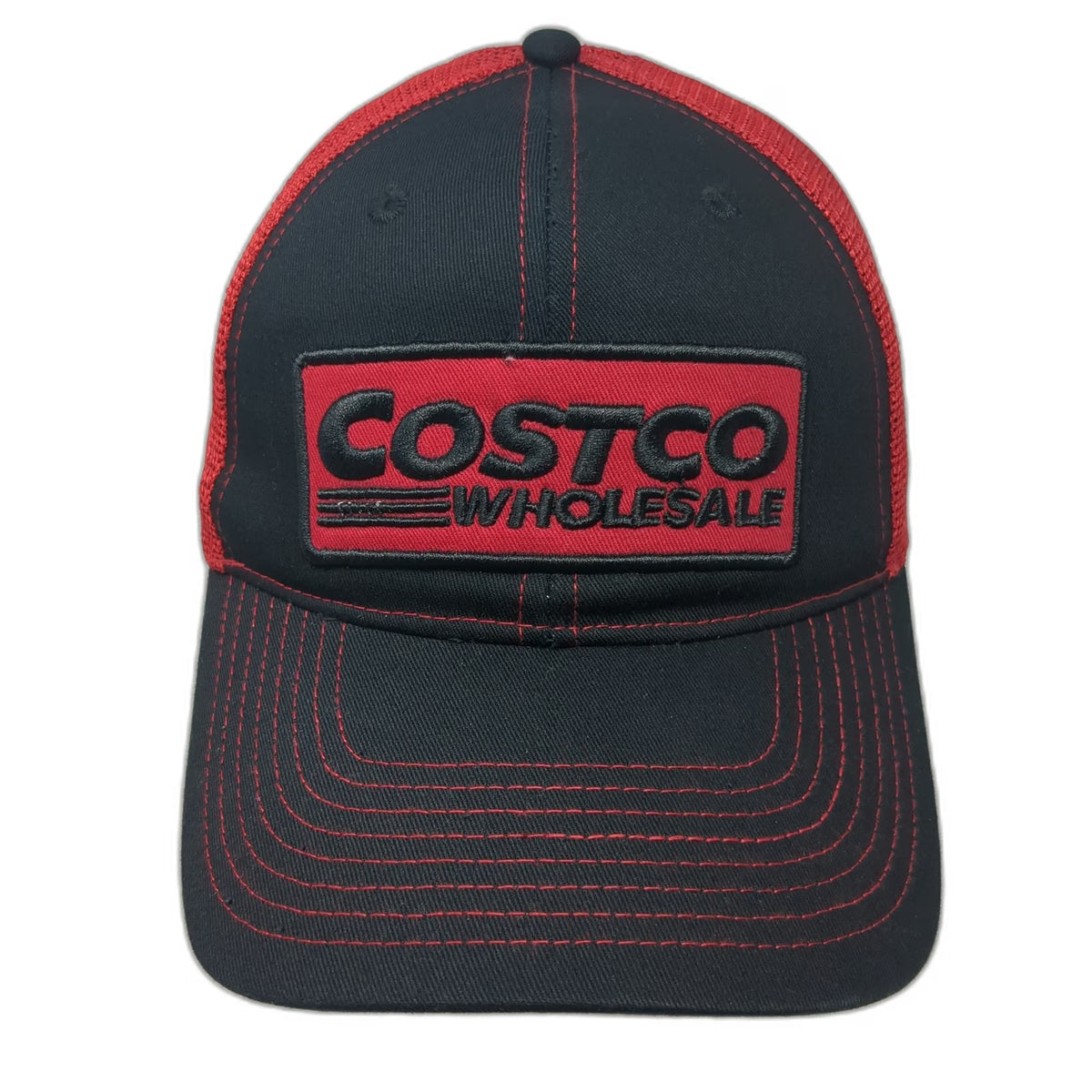 BAMKO Costco Wholesale Trucker Hat Black Red One Size Mesh Snapback Patch